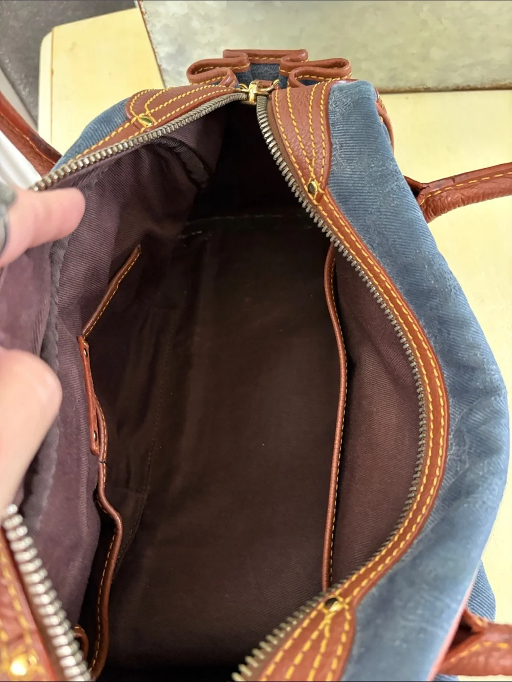 RARE Authentic Vintage Celine Macadam Denim Leather Satchel Michael Kors ERA
